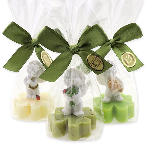 Sheep milk cloverleaf soap 25g decorated with an angel-Igor in a cellophane, sorted 