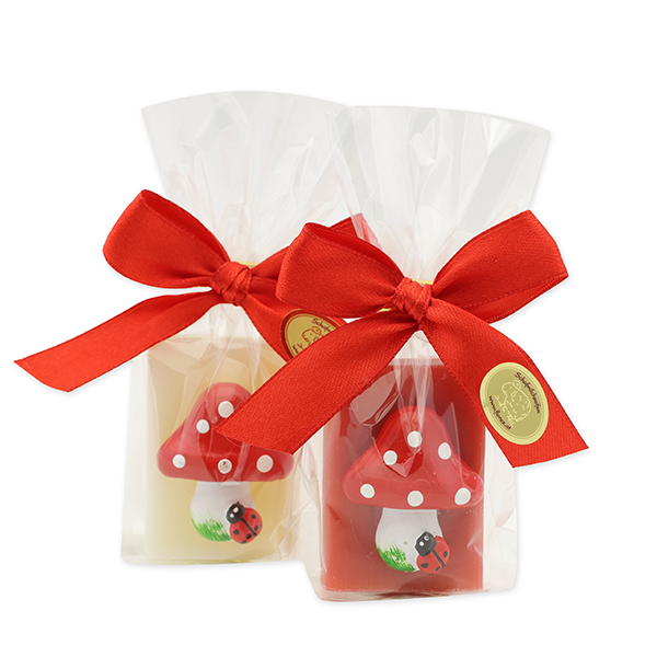 Schafmilchseife Gästeseife 25g dekoriert mit Fliegenpilz in Cello, Classic/Granatapfel 