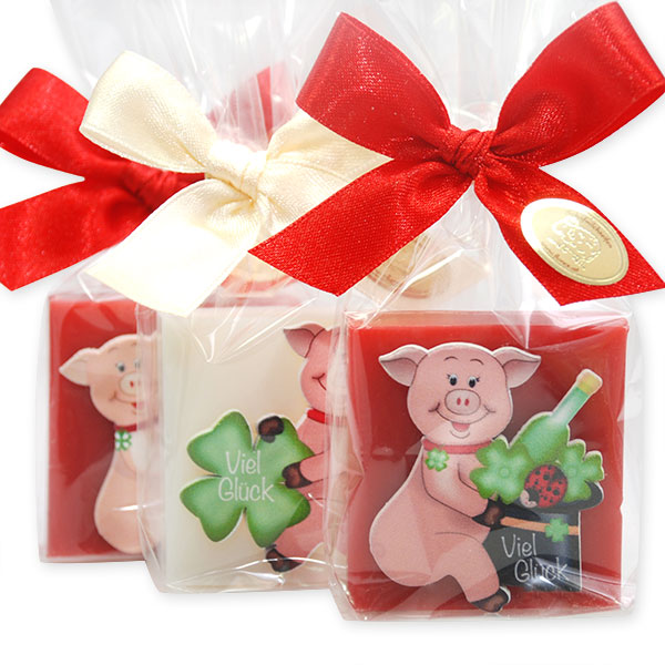Sheep milk soap 35g decorated with a pig in a cellophane, Classic/pomegranate 