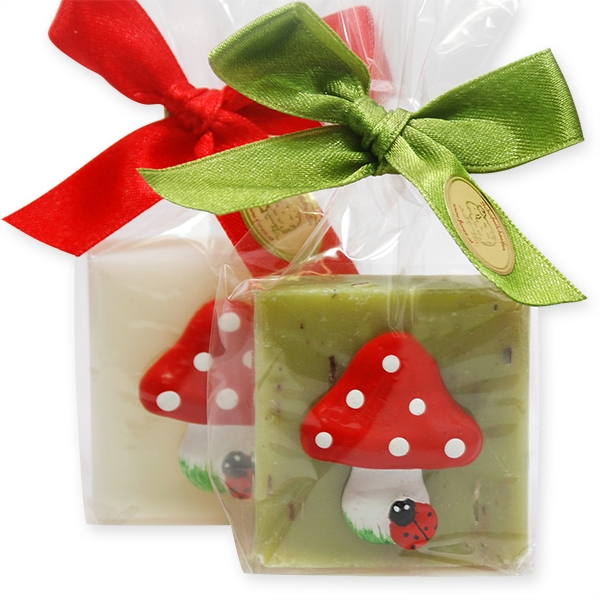 Sheep milk soap 35g decorated with a mushroom in a cellophane, Classic/verbena, 