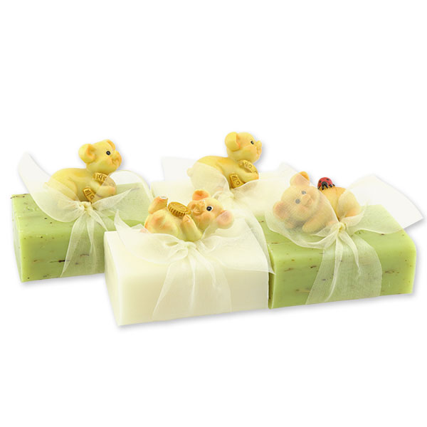 Sheep milk soap 100g decorated with lucky pigs,  Classic/verbena 