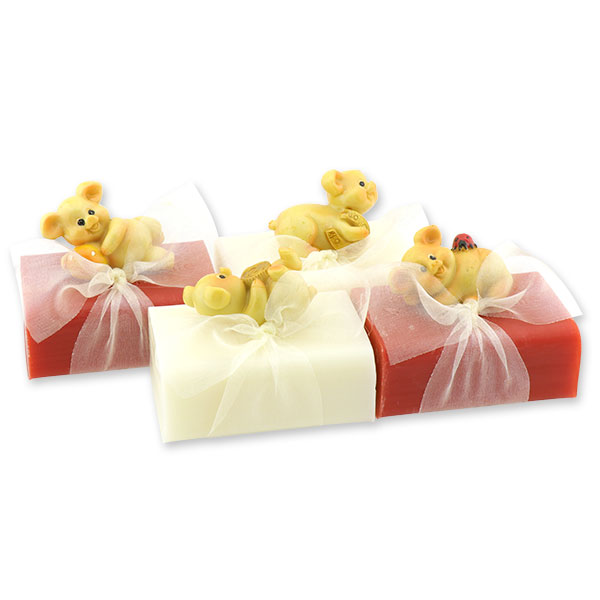 Sheep milk soap 100g decorated with lucky pigs,  Classic/pomegranate 
