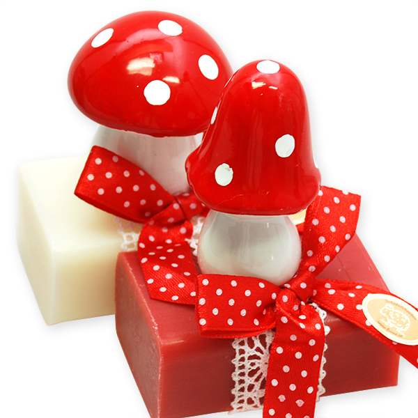 Sheep milk soap 100g decorated with a mushroom,  Classic/pomegranate 