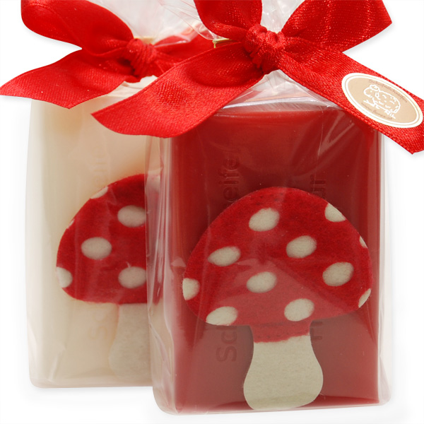 Sheep milk soap 100g decorated with a mushroom in a cellophane, Classic/pomegranate 