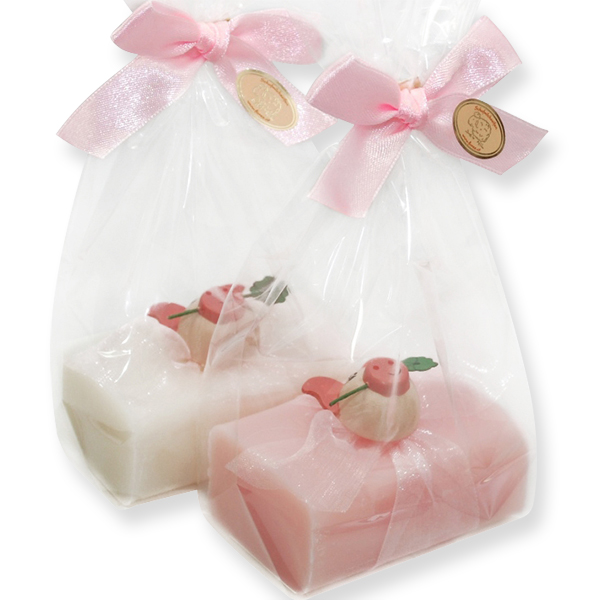 Sheep milk soap 100g decorated with a pig in a cellophane, Classic/peony 