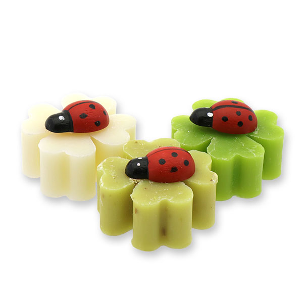 Sheep milk cloverleaf soap 14g decorated with a ladybug,  sorted 