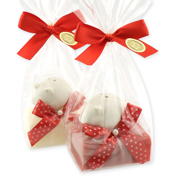 Sheep milk soap 100g decorated with a pig in a cellophane, Classic/pomegranate 