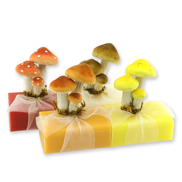 Schafmilchseife eckig 100g dekoriert mit Pilzen, sortiert 