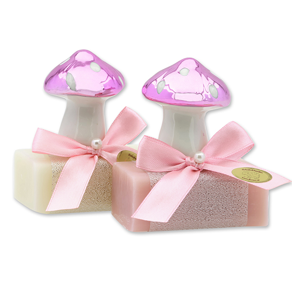 Sheep milk soap square 100g decorated with mushroom, classic/magnolia 
