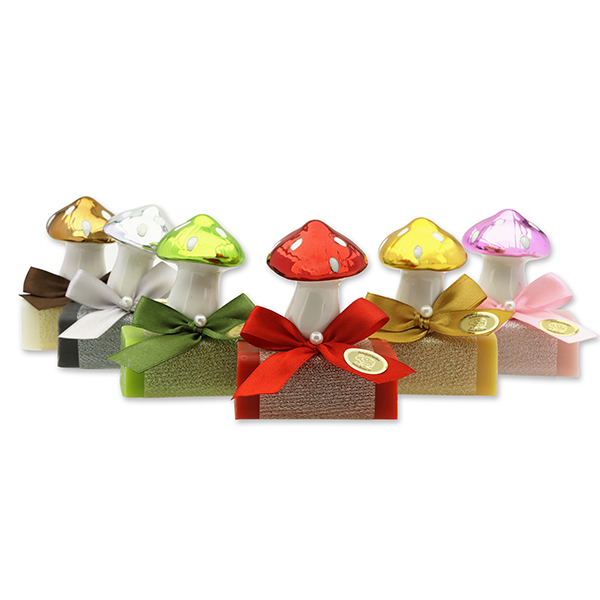 Sheep milk soap square 100g decorated with mushroom, sorted 