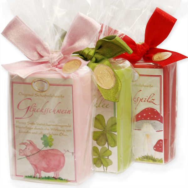 Sheep milk soap 100g decorated with a card 'new year" in a cellophane, sorted 
