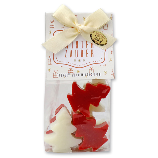 Schafmilchseife Tannenbaum mini 5x16g in Cello "Winterzauber", Classic/Granatapfel 