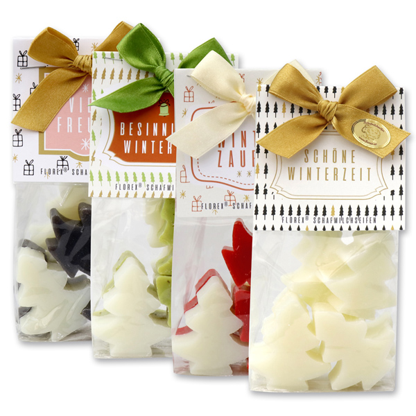 Schafmilchseife Tannenbaum mini 5x16g in Cello "Herzenswünsche", sortiert 