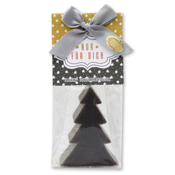 Sheep milk soap tree 75g in a cellophane bag "Nur für dich", Christmas rose silver 