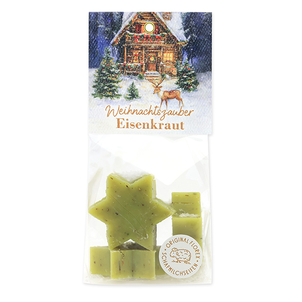 Sheep milk soap star 4x20g in a cellophane bag "Christmas magic motif 11", Verbena 