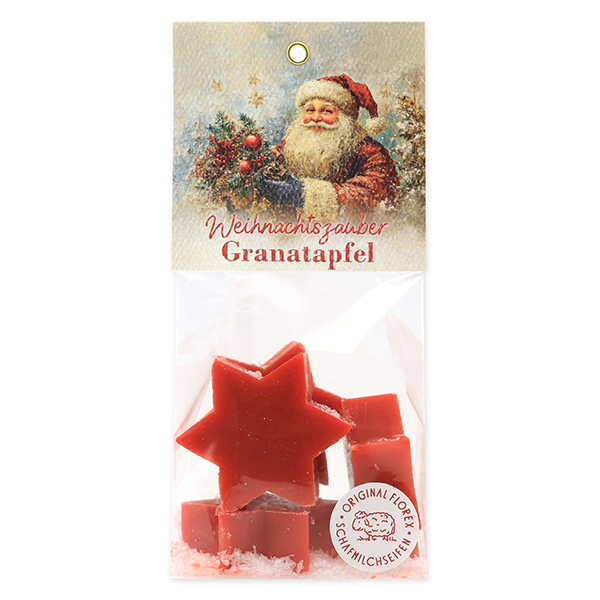 Sheep milk soap star 4x20g in a cellophane bag "Christmas magic motif 22", Pomegranate 