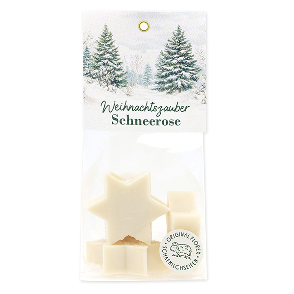 Schafmilchseife Stern midi 4x20g in Cello "Weihnachtszauber-Motiv 8", Schneerose 