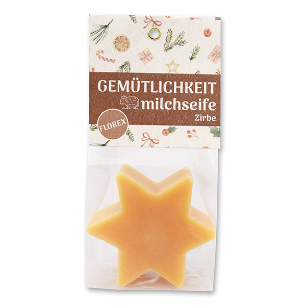 Sheep milk soap star 80g in a cellophane bag "Gemütlichkeit", Swiss Pine 