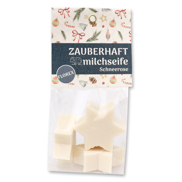 Schafmilchseife Stern midi 4x20g in Cello "Zauberhaft", Schneerose 