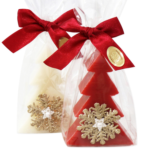 Sheep milk soap tree 75g, decorated with a snowflake in a cellophane, Classic/pomegranate 