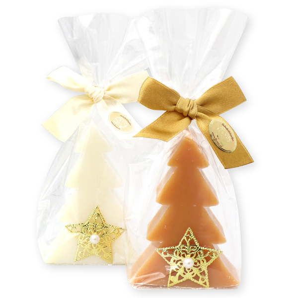 Schafmilchseife Tannenbaum 75g dekoriert mit Stern in Cello, Classic/Quitte 