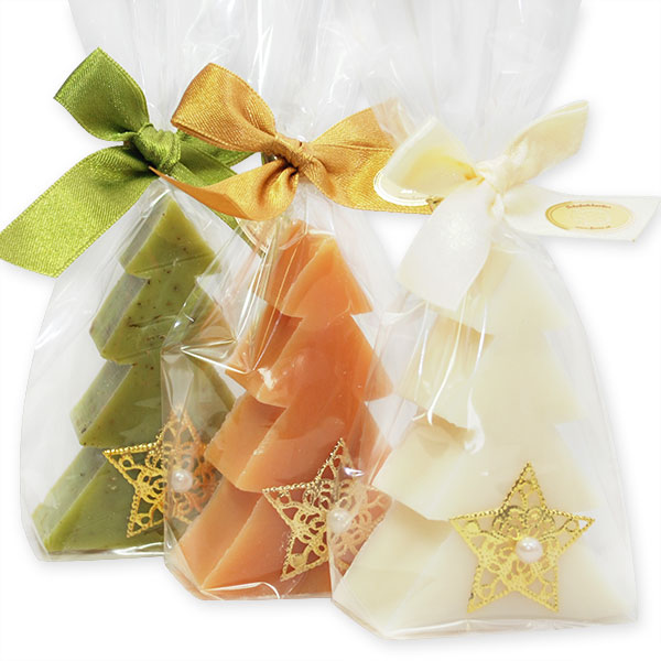 Sheep milk soap tree 75g decorated with a gold star in a cellophane, sorted 