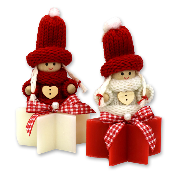Sheep milk soap star 40g decorated with a gnome, Classic/pomegranate 