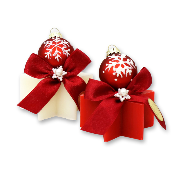 Sheep milk soap star 40g decorated with a christmas ball, Classic/pomegrante 