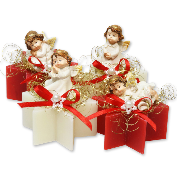 Sheep milk soap star 40g, decorated with an angel, Classic/pomegranate 