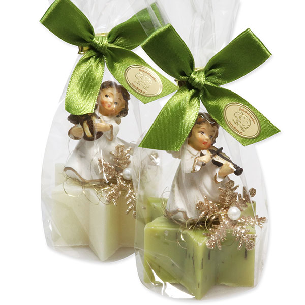 Sheep milk soap star 40g, decorated with an angel in a cellophane bag, Classic/verbena 