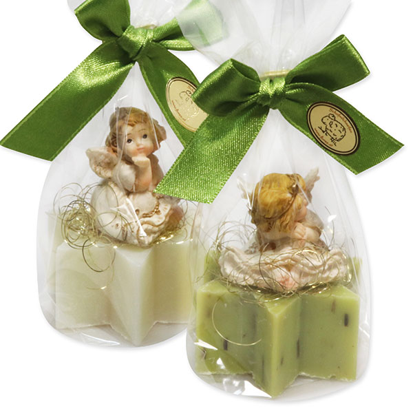 Sheep milk soap star 40g, decorated with an angel in a cellophane bag, Classic/verbena 