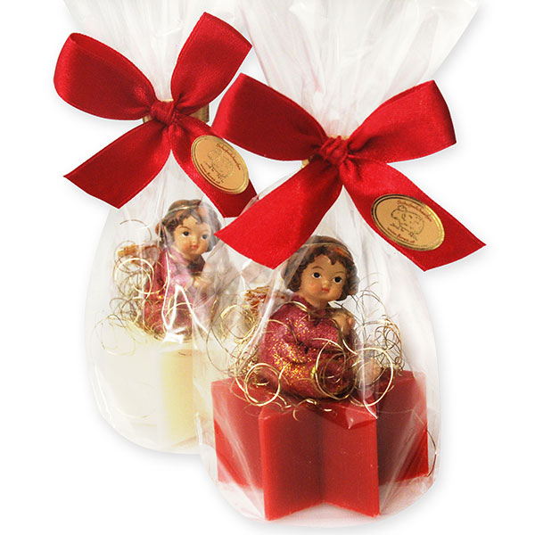 Sheep milk soap star 40g, decorated with an angel in a cellophane bag, Classic/pomegranate 