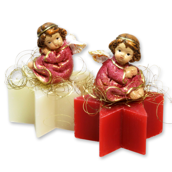 Sheep milk soap star 40g, decorated with an angel, Classic/pomegranate 