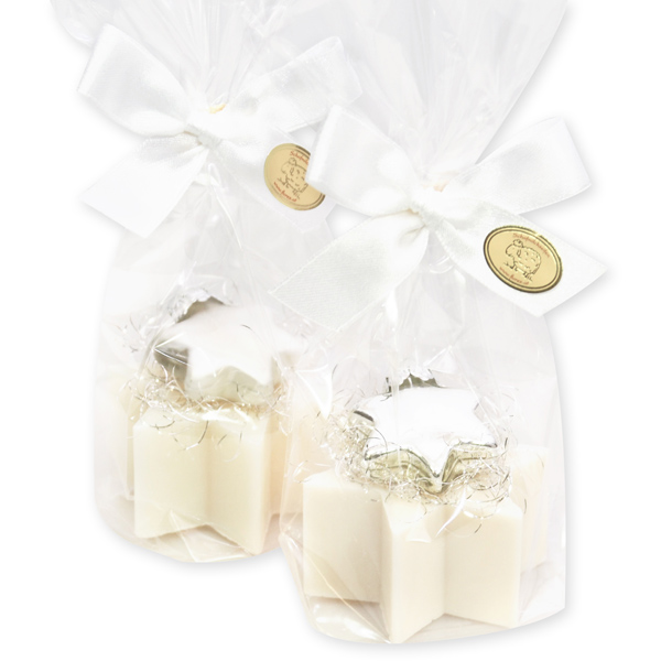 Sheep milk soap star 40g, decorated with a star in a cellophane, Classic/christmas rose 