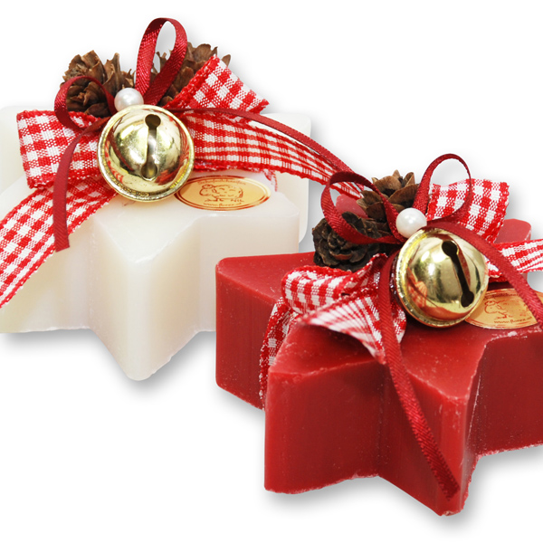 Sheep milk soap star 80g decorated with christmas decoration, Classic/pomegranate 