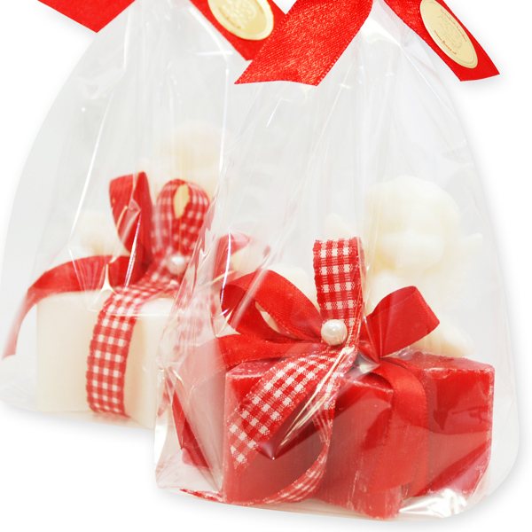 Schafmilchseife Stern 80g dekoriert mit Seifenengel 20g in Cello, Classic/Granatapfel 