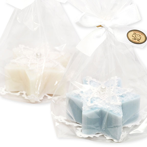 Sheep milk soap star 80g decorated with a star in a cellophane, Classic/ice flower 