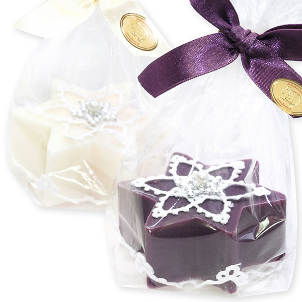 Sheep milk soap star 80g, decorated with a star in a cellophane, Classic/elderberry 