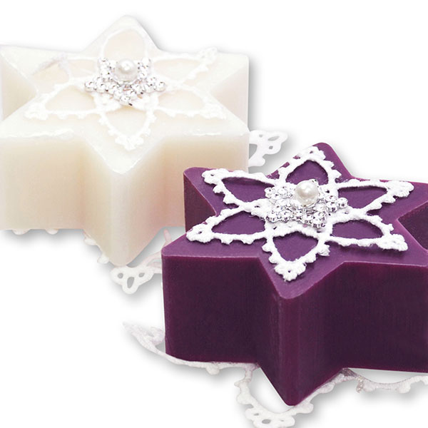 Sheep milk soap star 80g, decorated with a star, Classic/elderberry 