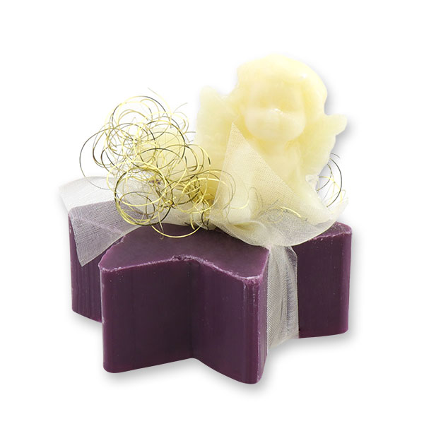 Sheep milk soap star 80g, decorated with an angel 20g, Elderberry 