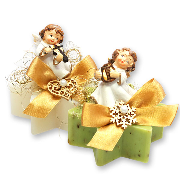 Sheep milk soap star 80g, decorated with an angel, Classic/verbena 