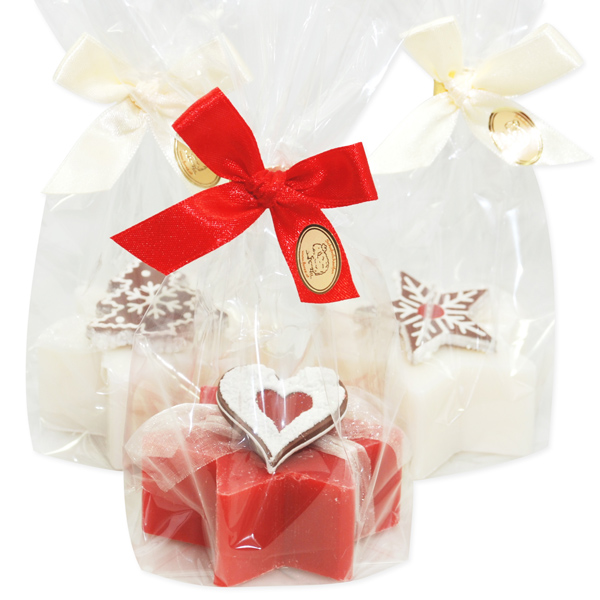 Schafmilchseife Stern 80g dekoriert mit Lebkuchen in Cello, Classic/Granatapfel 