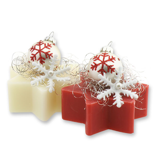 Sheep milk soap small star 80g decorated with a christmas ball, Classic/pomegranate 