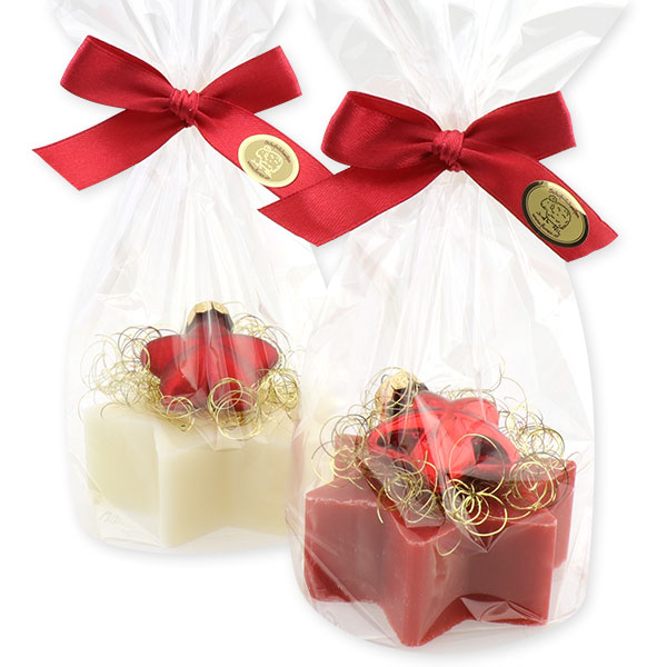Sheep milk soap star 80g, decorated with a glass star in a cellophane, Classic/pomegranate 