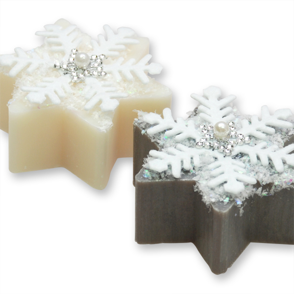 Sheep milk soap star 80g, decorated with a snowflake, Classic/christmas rose silver 