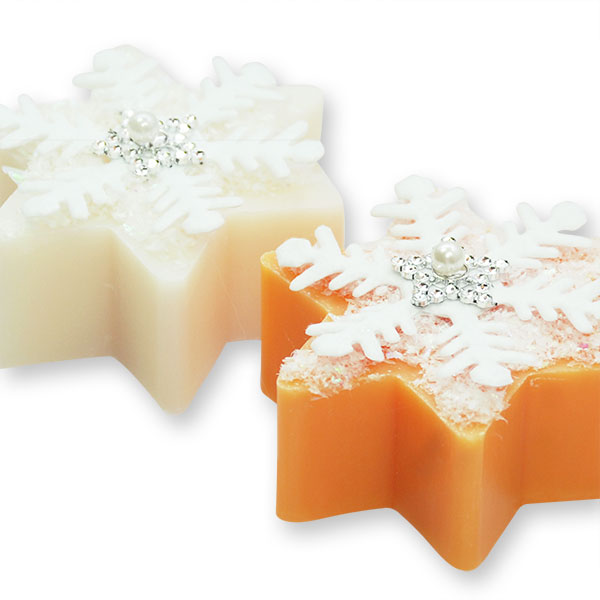 Sheep milk soap star 80g, decorated with a snowflake, Classic/Orange 