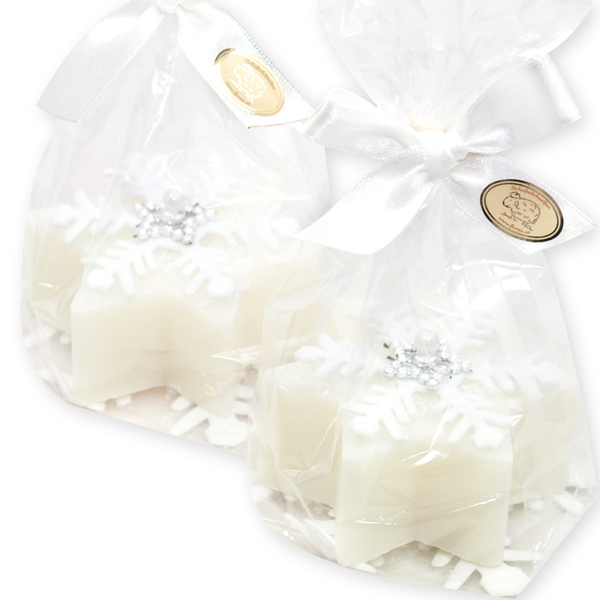 Sheep milk soap star 80g, decorated with snowflakes in a cellophane, Classic 