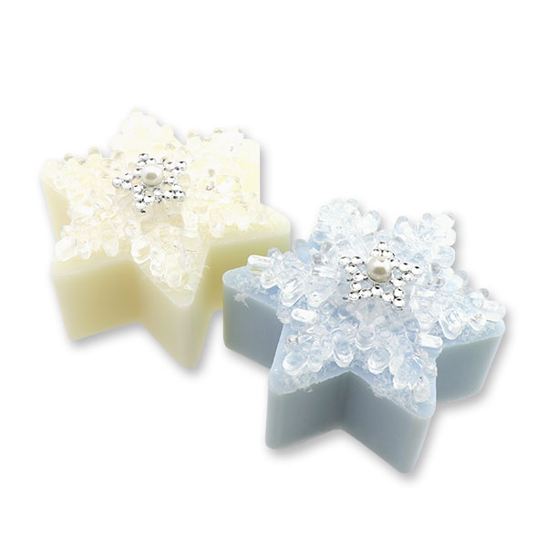 Sheep milk soap star 80g decorated with a snow crystal, Classic/Ice Flower 