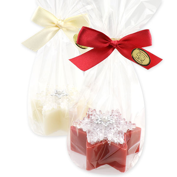 Sheep milk soap star 80g decorated with a star in a cellophane, Classic/pomegranate 