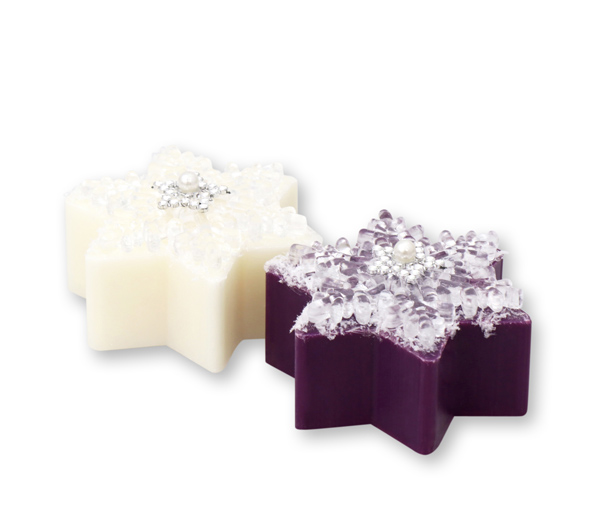 Sheep milk soap star 80g, decorated with a snowflake, Classic/elderberry 